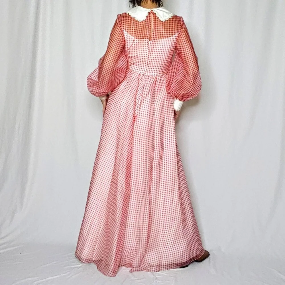 SOLD 70s gingham bishop sleeve gown - Picture 2 of 4